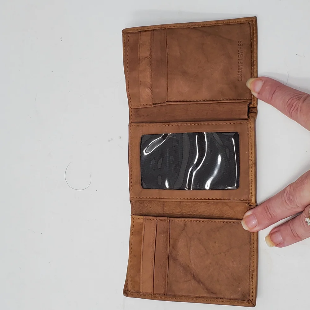 NHL Brown Leather Key Card Holder with Embossed Wing Design